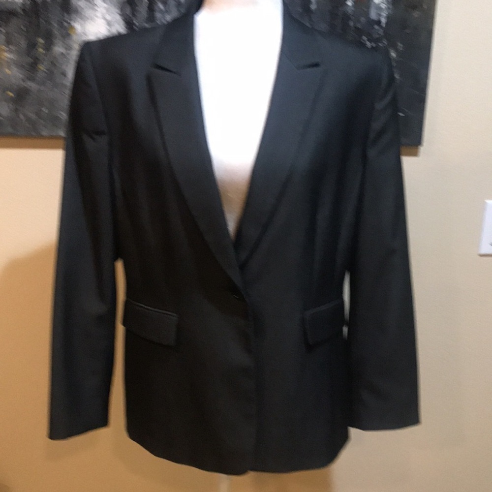 Tahari Arthur S Levine Petite Dark Grey/Black Single Button Blazer-Size 14P